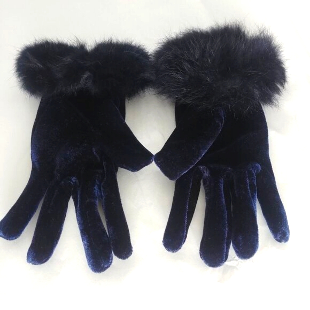 Dark navy blue gloves with black fur cuffs Small